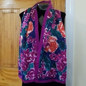 Anne Klein Silk Scarf Purple Blue Aqua Red Floral
